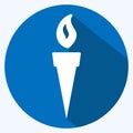 Torch Icon in trendy long shadow style isolated on soft blue background Royalty Free Stock Photo