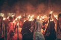 Central Java, Indonesia, June 12th 2018 : the torch parade is usually held to welcome the new year of Islam and Eid