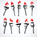 Torch set. Collection icons torch. Vector Royalty Free Stock Photo