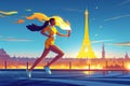Torchbearer, vector illustration of running athletic woman with Olympic flame. Generative AI Royalty Free Stock Photo