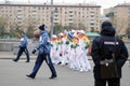 Torchbearers in the Gorki park in Moscow