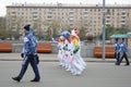 Torchbearers in the Gorki park in Moscow