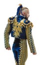 Torero in blue and gold suit or typical spanish bullfighter isolated over white