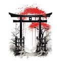 Tori gate, black and red cartoon Royalty Free Stock Photo