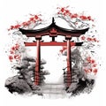 Tori gate, black and red cartoon Royalty Free Stock Photo