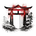 Tori gate, black and red cartoon Royalty Free Stock Photo