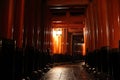 Tori gates in Fushimi Inari Shrine at night with selective focus , Kyoto, Japan Royalty Free Stock Photo