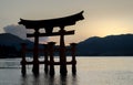 Torii - floating gate of Miyajima Itsukushima island at sunset time Royalty Free Stock Photo