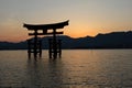 Torii - floating gate of Miyajima Itsukushima  island at sunset time Royalty Free Stock Photo