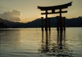 Torii -  floating gate of Miyajima (Itsukushima ) island at sunset time Royalty Free Stock Photo