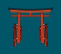 Torii gate on dark background. Entrance to the Japanese temple. Sight of ancient architecture. Travel to Japan. isolate Royalty Free Stock Photo