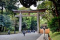 Torii Gate at the entrance of the Meiji Jingu shrine, in Tokyo Royalty Free Stock Photo