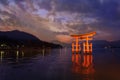 Torii Gate of Itsukushima Shrine on sunset time at Miyajima, Japan Royalty Free Stock Photo