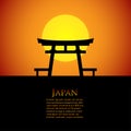 Torii gate. Japanese traditional gate with sunrise or sunset Royalty Free Stock Photo