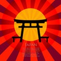 Torii gate. Japanese traditional gate with sunrise or sunset. Vector illustration Royalty Free Stock Photo