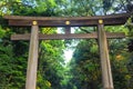 Torii gate leading to the Meiji Shrine complex, Meiji Jingu in Tokyo, Japan Royalty Free Stock Photo