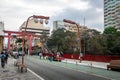 Torii Gate at Liberdade Avenue in Liberdade japanese neighborhood - Sao Paulo, Brazil Royalty Free Stock Photo