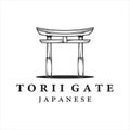 torii gate line art vintage minimalist vector logo illustration template design. japanese culture icon emblem label concept logo Royalty Free Stock Photo