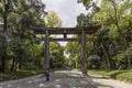 A torii gate of the Meiji Shrine, nestled in the Yoyogi Park, Tokyo, Japan Royalty Free Stock Photo