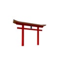 Torii gate, red japanese wooden gate on white background