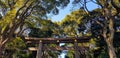 Torii Gate standing at the entrance to Meiji Jingu Shrine iat Harajuku Urban Forest, Tokyo Royalty Free Stock Photo