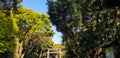 Torii Gate standing at the entrance to Meiji Jingu Shrine iat Harajuku Urban Forest, Tokyo Royalty Free Stock Photo