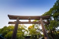 Torii Gate standing at the entrance to Meiji Jingu Shrine, Tokyo Royalty Free Stock Photo