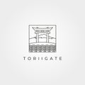 torii gate temple logo with fuji mountain line art japanese culture vector illustration design