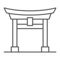 Torii gate thin line icon, japan and architecture, japan gate sign, vector graphics, a linear pattern on a white Royalty Free Stock Photo
