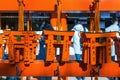 Torii gates model was hanging on rack after tourist used them for make a wish at Fushimi Inari shrine, Kyoto. Royalty Free Stock Photo