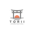 Torii japan traditional line art logo vector template design