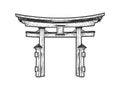 Torii Japanese gate sketch vector illustration