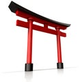 Torii, Japanese shrine gate. 3D illustration of a wooden Japanese Torii gate, painted in red and petro colors, on a white backgrou Royalty Free Stock Photo