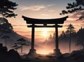 a torii in the middle of the mountain