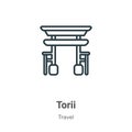 Torii outline vector icon. Thin line black torii icon, flat vector simple element illustration from editable travel concept Royalty Free Stock Photo