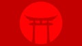 Torii. Traditional Japanese gate. Entrance to Shinto shrines. Silhouette on a red background