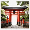 Torii traditional japanese gate isolated on transparent background
