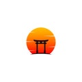 Torii traditional Japanese gate and sunset vector graphics