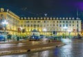 TORINO, ITALY, MARCH 12, 2016: night view of the illuminated piazza castello - castle square in the italian city torino