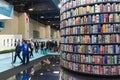 Huge wall from books in the thirty-third edition of the international book fair in Torino Italy.