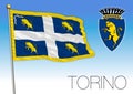 Torino city official flag and coat of arms, Piedmont, Italy