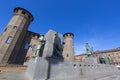 The Castle with the Emanuele Filiberto Duca d\'Aosta\'s Monument in Castello Square, Torino (Turin), Italy