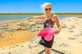 Torist Woman at Stromatolites Royalty Free Stock Photo