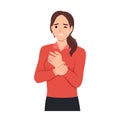 Tormented suffering from woman hurting holding painful wrist. Flat vector