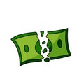 Torn bill. Green Ripped dollar. Economic crisis and inflation. Royalty Free Stock Photo