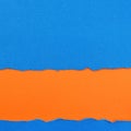 Torn blue paper strip orange background border frame square Royalty Free Stock Photo