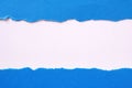 Torn blue paper strip straight edge border flat white Royalty Free Stock Photo