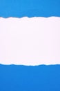 Torn blue paper white background border frame vertical flat