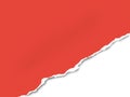 Torn bottom right part of sheet of red paper. Vector template paper design