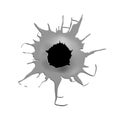 A torn circular hole, perhaps a bullet hole from a gunshot Royalty Free Stock Photo